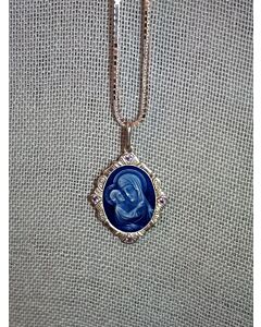 Sterling Silver and Enamel Pendant of the Theotokos w/blue Stones