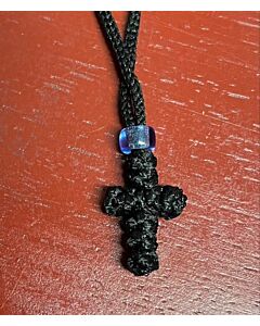 Woven Cross Necklace 2 (w/ blue bead)