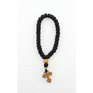 33-knot black floss prayer rope with wooden botonée Cross and cypress-wood beads