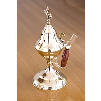 Brass censer with wooden handle