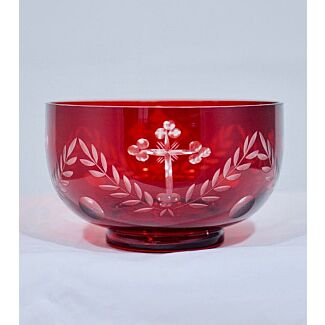 Red cut glass decorative bowl with Crosses