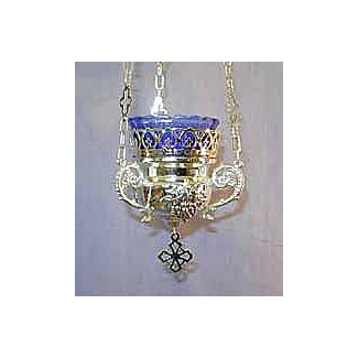 Nickel-plated vigil lamp with grape design