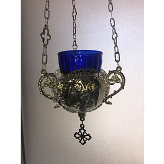 Silver-plated vigil lamp w/ grape or eagle design