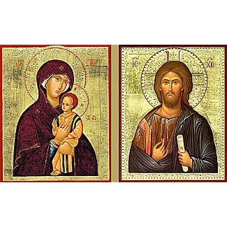 Bulgarian Wedding Set 1: Fancy Icon of Christ (Spas-Vatoped) 7.375 x 9.125; Fancy Icon of Mother of God (Pimenovska) 7.375 x 9.25