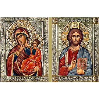 Riza Wedding Set 2: Riza Icon of Christ (Spas-Hilandar+riza) 11.75 x 15.75; Riza Icon of Mother of God (Consolation) 11.75 x 15.75