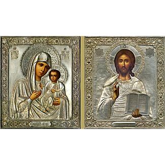 Riza Wedding Set 4: Riza Icon of Christ (Spas-big-s) 10.5 x 12; Riza Icon of Mother of God (Iverska-s) 10.5 x 12