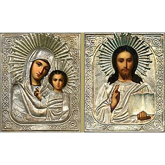Riza Wedding Set 5: Riza Icon of Christ (the Savior) 5.5 x 7; Riza Icon of Mother of God (kazanska+-s) 5.5 x 7