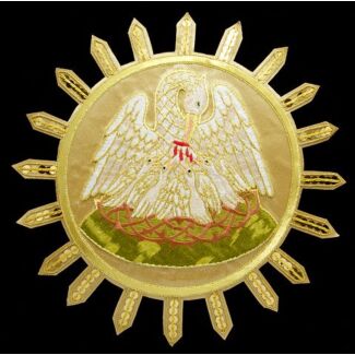 “ET.26” Sunburst Charged with Pelican in Her Piety Metallic Embroidered Appliqué