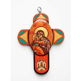 “Vladimirskaya Mother of God” Hand-Painted and Lacquered Cross Pendant