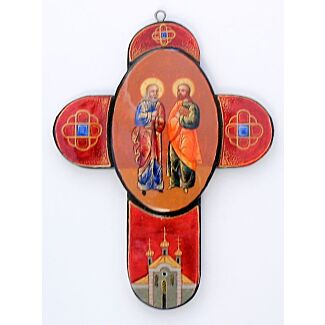 “Holy Apostles Peter and Paul” Hand-Painted and Lacquered Cross Pendant