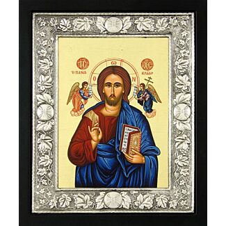 Icon of Christ with Sterling Silver Riza Border