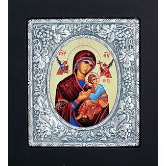 Icon of the Ever-Virgin Theotokos Mary, “The Unblemished,” with Sterling Silver “Grapevines” Riza