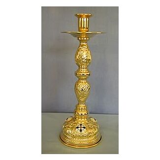 Gold-plated candlestick with enamel medallions