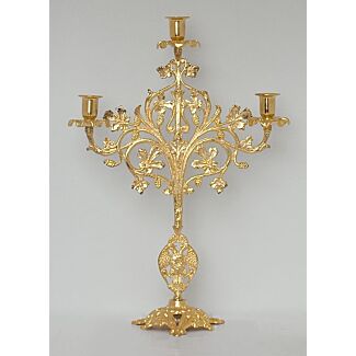 Gold-Plated Three-Branched Candelabrum with Candle Sockets
