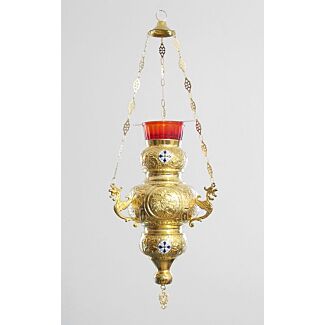 Gold-plated vigil lamp with enamel accents