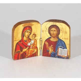 Diptych Icon on Wood, Stained, 2-3/4 X 1-3/4 Open