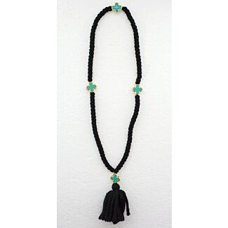 100-knot black woollen prayer rope with enamelled metal Crosses and tassel