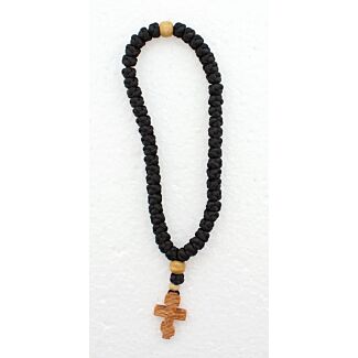 50-knot black heavy floss prayer rope with cypress-wood Cross