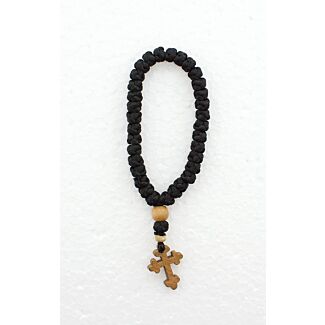 33-knot black floss prayer rope with wooden botonée Cross and cypress-wood beads