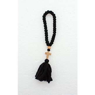 33-knot black wool prayer rope with Roman cypress-wood Cross
