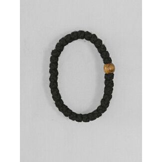 33-knot black woollen wrist prayer rope with myrtlewood bead