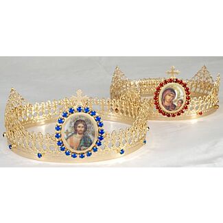 Gold-Plated Wedding Crowns with Icon Roundels and Triangular Ornaments