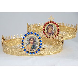 Gold-plated wedding crowns with Icon roundels