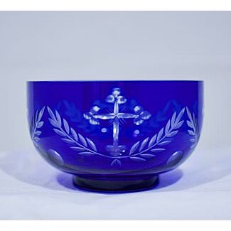 Blue cut glass decorative bowl with Crosses