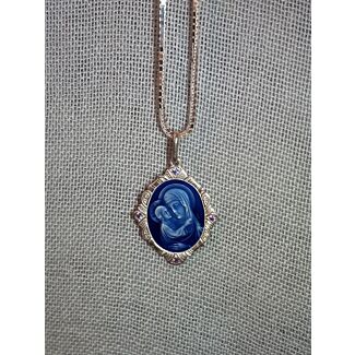 Sterling Silver and Enamel Pendant of the Theotokos w/ purple Stones