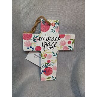 Embrace Grace Floral Wood Wall Cross