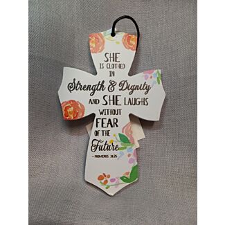 Proverbs 31:25 Wood Wall Cross