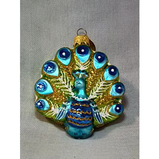 Festive Peacock Glass Christmas Ornament