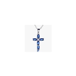 Small Blue Rhinestone Cross Necklace 