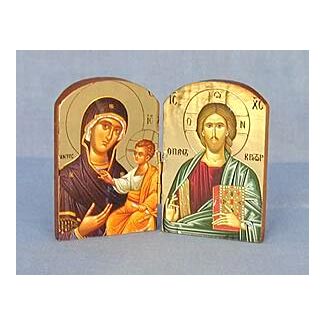 Diptych Icon Gold Foil on Wood Textured 3-7/8" X  3" Open