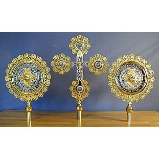 Gold-Plated and Enamelled Processional Cross and Fans