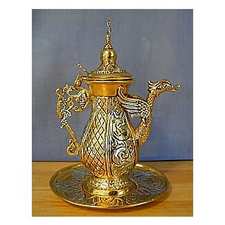 Gold- and silver-plated zeon and tray with dragon spout