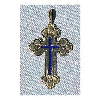 Greek Baptismal Cross (14k gold with blue enamel)