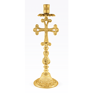 Pair of Gold-Plated Candle Sticks for Holy Table w/Cross