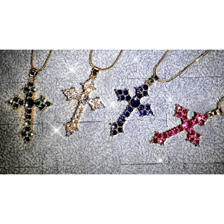 Cross in Gold Color with Rhinestones (random colors)