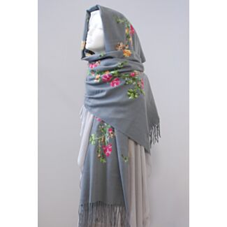 Imitation Cashmere Scarf with embroidery (black, grey or creamy white)