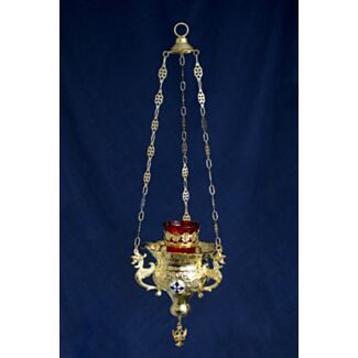 Large Hanging Vigil Lamp w/ enameled medallions