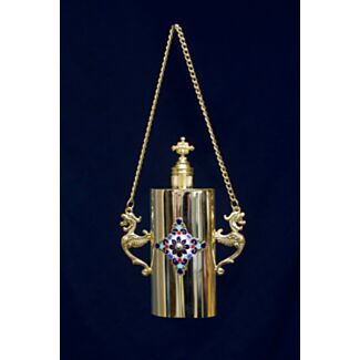 Holy Myrrh Container - Gold-plated w/enamelled medallion 