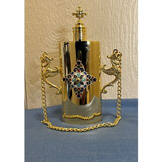 Holy Myrrh Container - Gold-plated w/enamelled medallion 