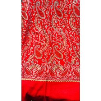 Bright Red and Gold Paisley Embroidered Scarf