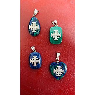 Malachite and Silver Jerusalem Cross Pendant