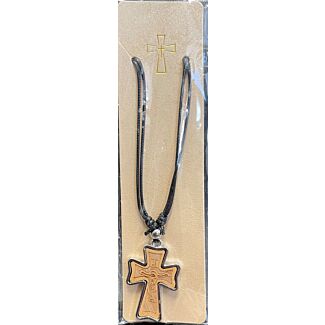 Wood Cross in Stainless Steal Case with Cord #1