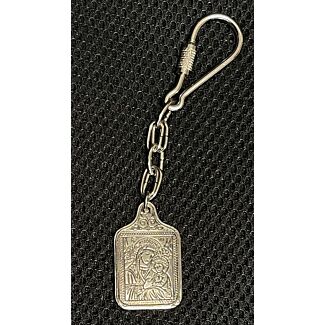 Silver key chain of the Mother of God (rectangular)