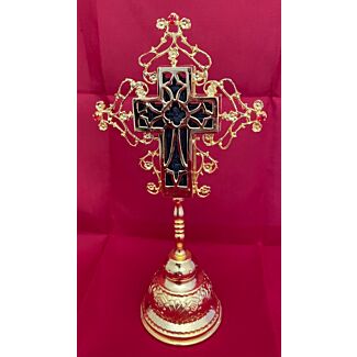 Gold-plated Blessing Cross Solid Base and Red Rhinestones