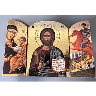 Gold foil Triptych - Christ, the Theotokos and Saint Demetrius