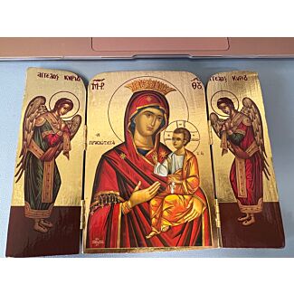 Gold Foil Triptych, Theotokos w/Archangels